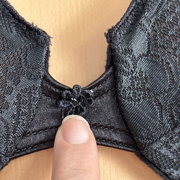 Vintage Vanity Fair Bra Size 34B 75-152 Black Semi Sheer Jacquard Lace Unlined - Picture 4 of 9